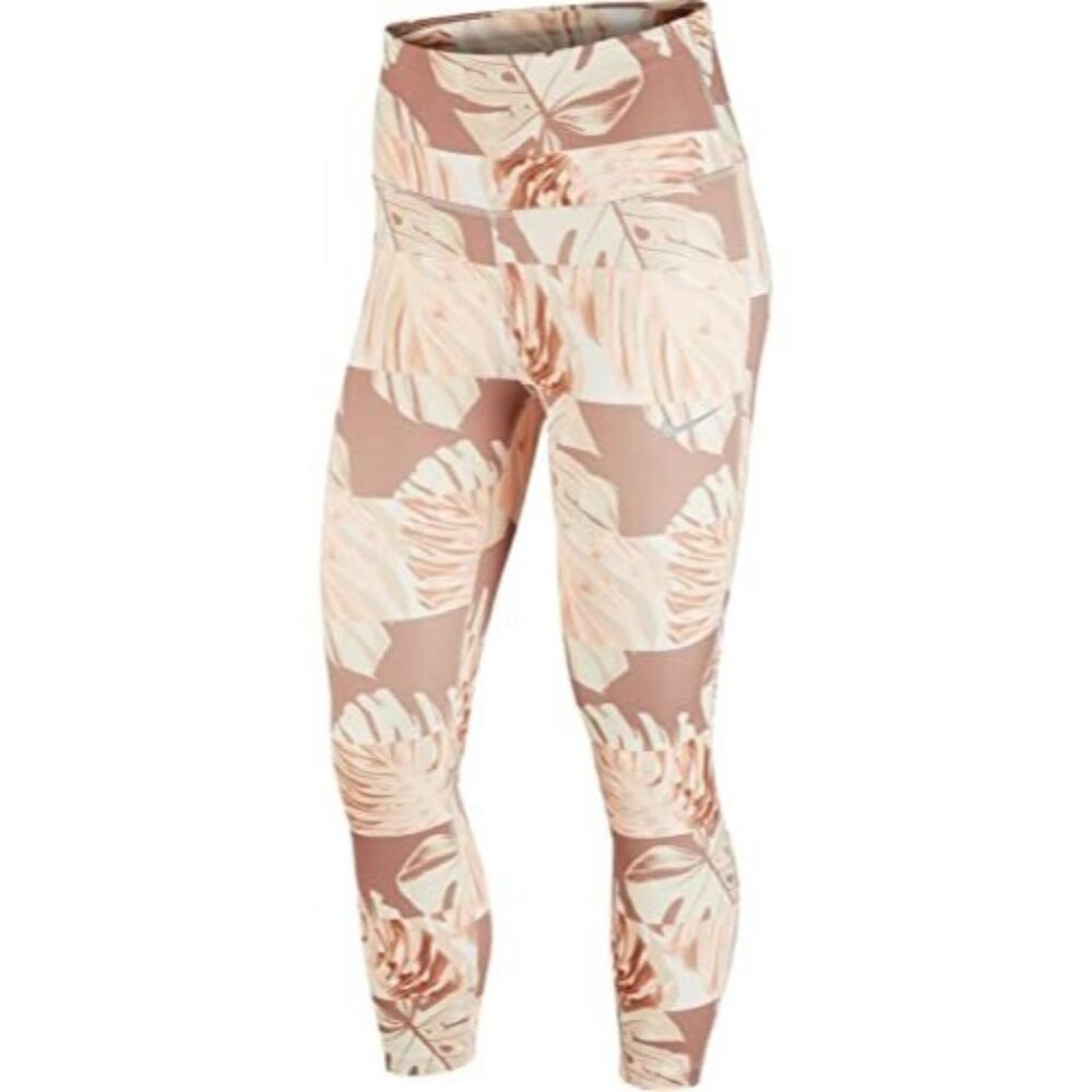 Nike Women's Dri-fit Printed Cropped Legging, Sail/Reflective Silver, SZ Small